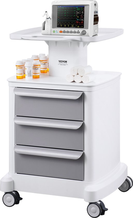 Chariot Médical 3 Niveaux Avec Tiroirs Blanc Vert - Rangement Mobile Pour Salon Et Hôpital