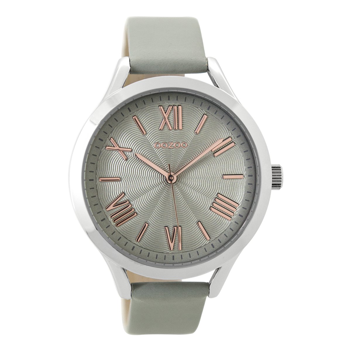 OOZOO Timepieces - Zilverkleurige horloge met steengrijze leren band - C9477