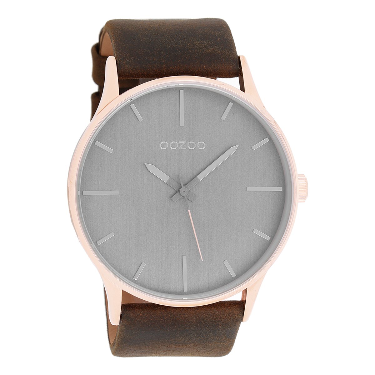 OOZOO Timepieces - Rosé goudkleurige horloge met donker bruine leren band - C9053