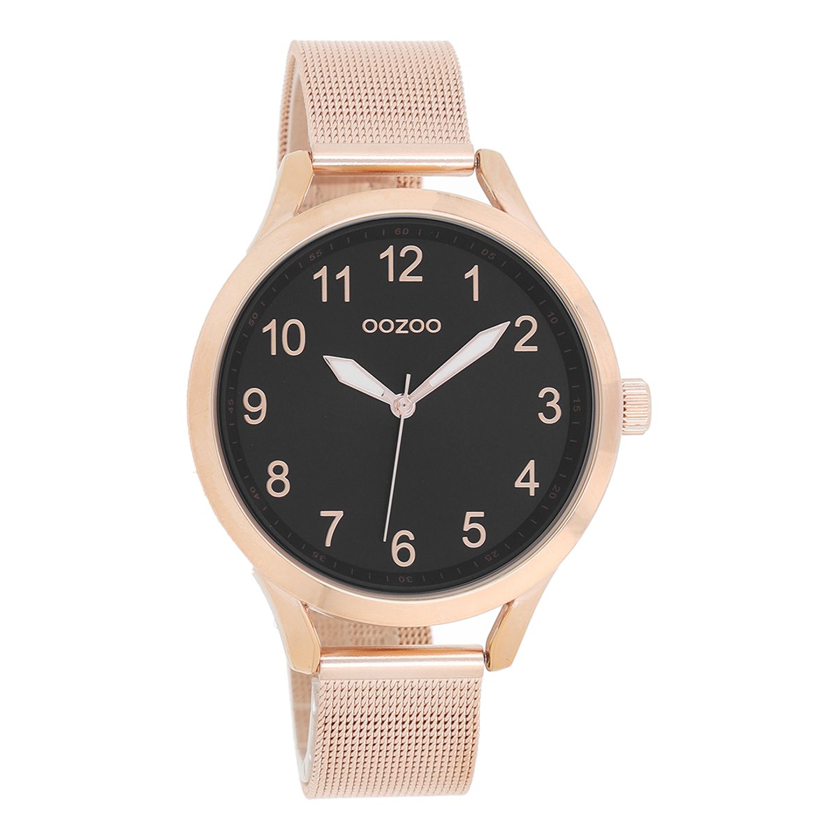 OOZOO Timepieces - Rosé goudkleurige horloge met rosé goudkleurige metalen mesh armband - C9119