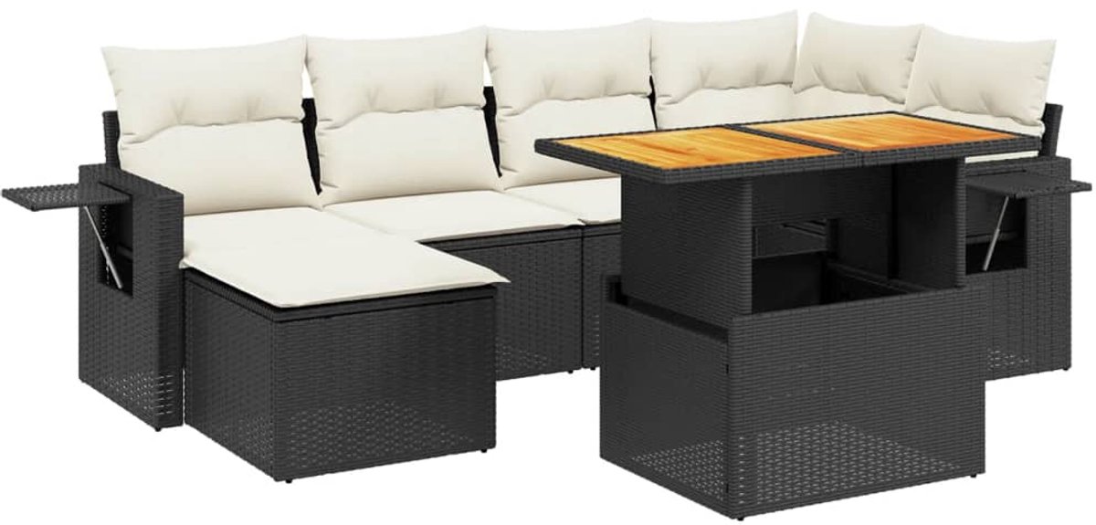 The Living Store 7-delige Loungeset met kussens poly rattan zwart - Loungeset - Tuinset - PE-rattan - Buitendecoratie - Tuinstoel