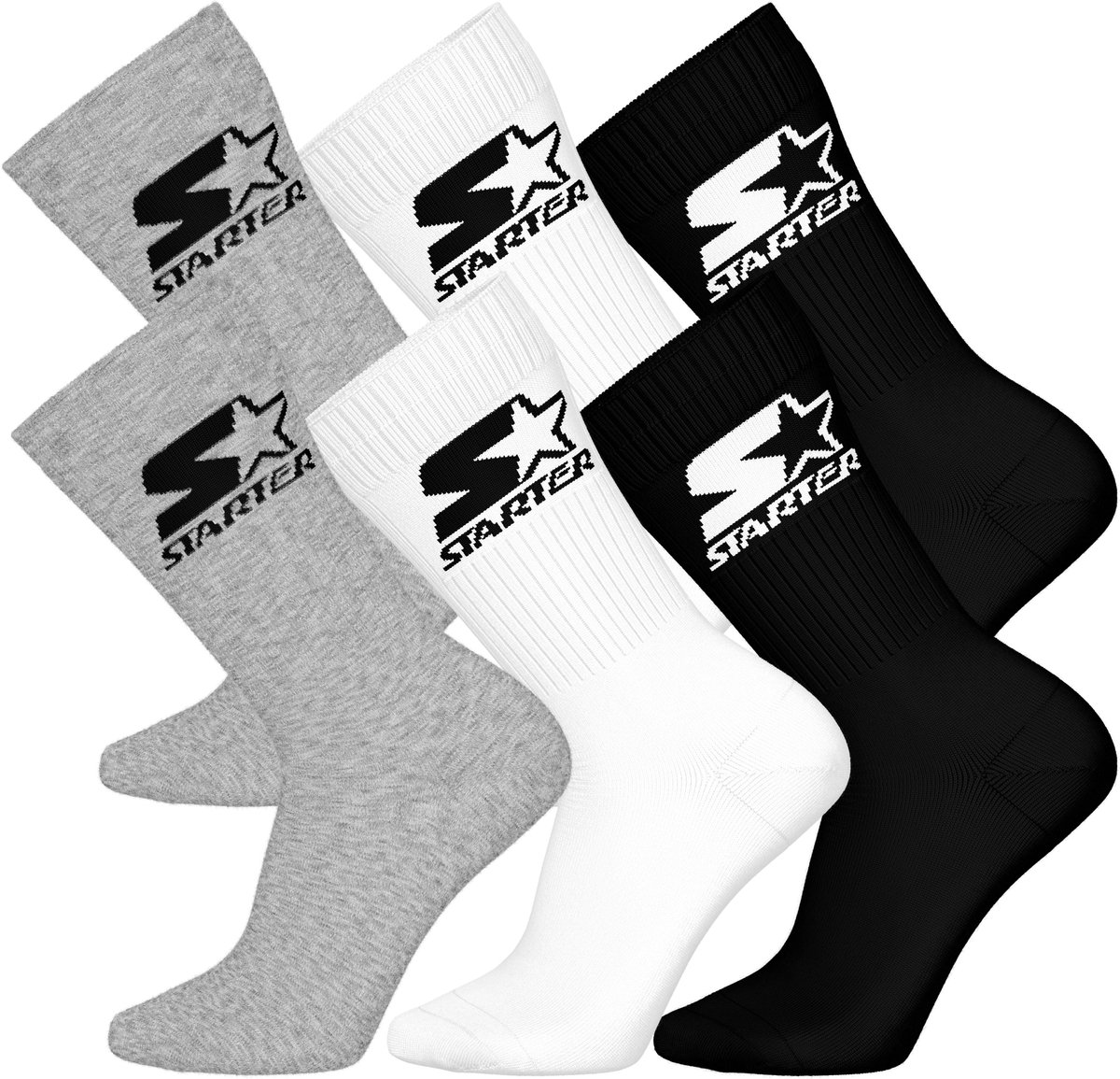 STARTER Crew Socks - 6-pack - Grijs/Wit/Zwart - Maat 43/46