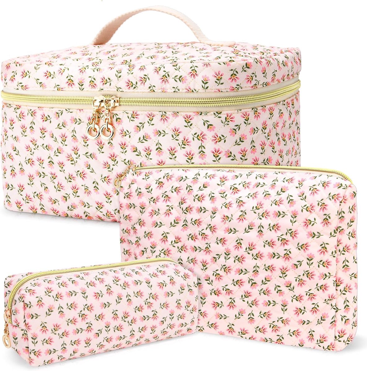 My Ninki ® Reisvriendelijke Make-uptas met Elegant Bloemenpatroon en Grote Capaciteit voor Cosmetica en Toiletartikelen