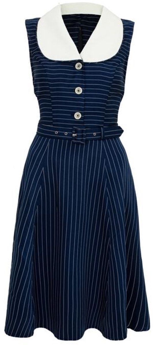 Hell Bunny Costello Dames Midi-jurk - blauw/wit - XS