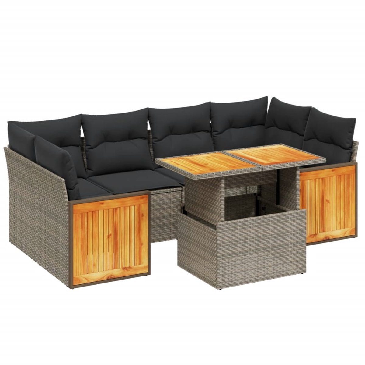 The Living Store 7-delige Loungeset met kussens poly rattan grijs - Loungebank - Lounge Set - Buitendecoratie - Tuinmeubels - Poly Rattan