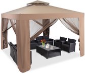 COSTWAY 3x3m paviljoen pergola prieel partytent weerbestendig UV-bescherming - met 4 klamboe zijpanelen dubbel dak