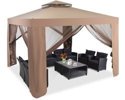 COSTWAY 3x3m paviljoen pergola prieel partytent weerbestendig UV-bescherming - met 4 klamboe zijpanelen dubbel dak