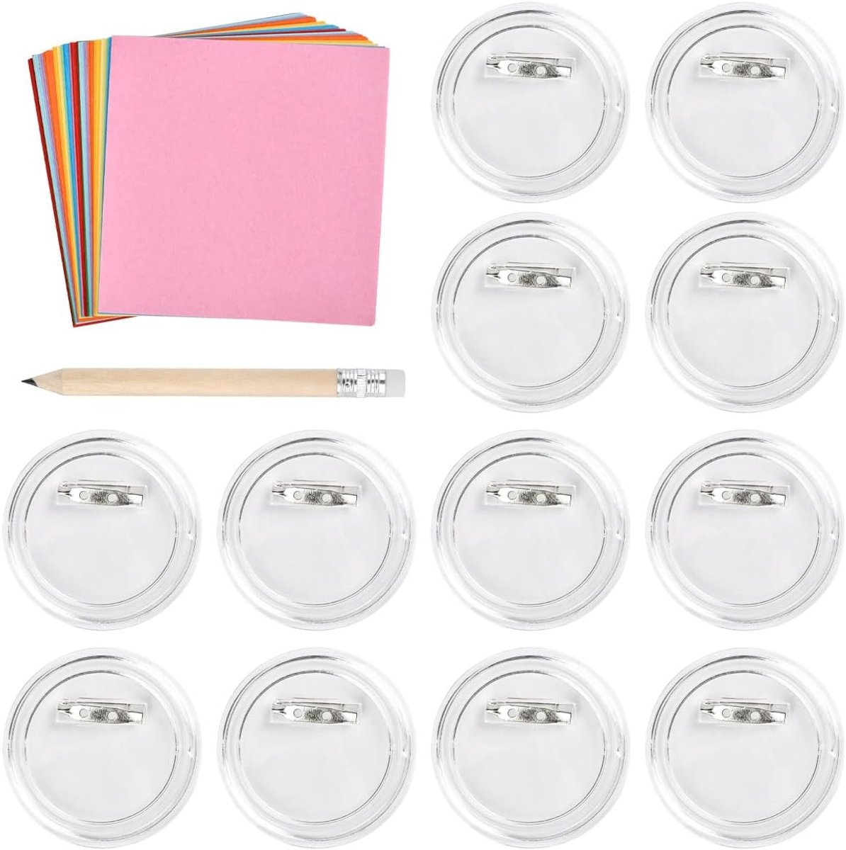Zelf maken 30 stuks transparante buttons 60 mm, DIY badge met gekleurd papier en potlood