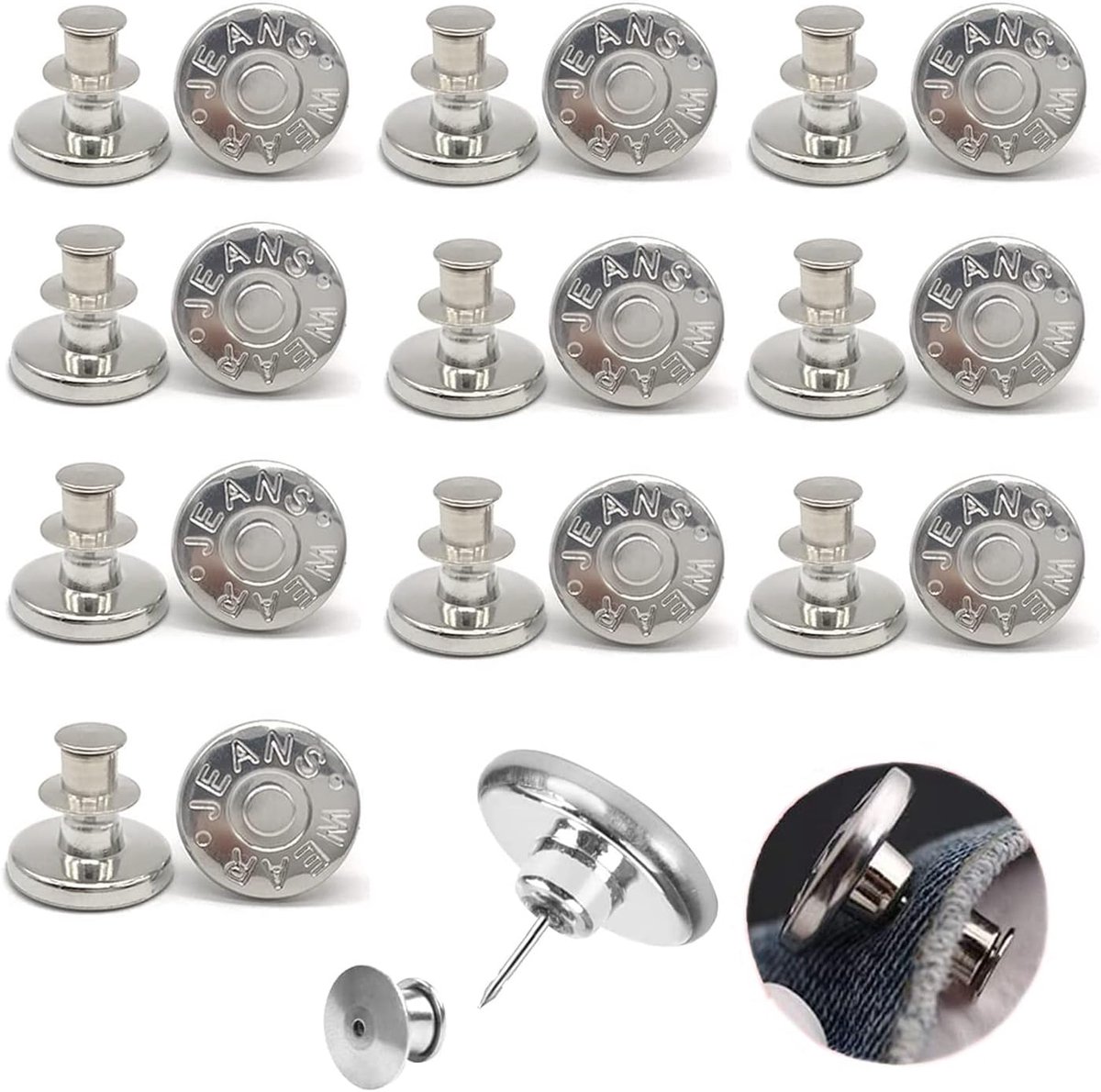 12 Stuks Afneembare Broekknopen Set - 17 mm Metalen Jeans Knopen voor DIY Reparatie