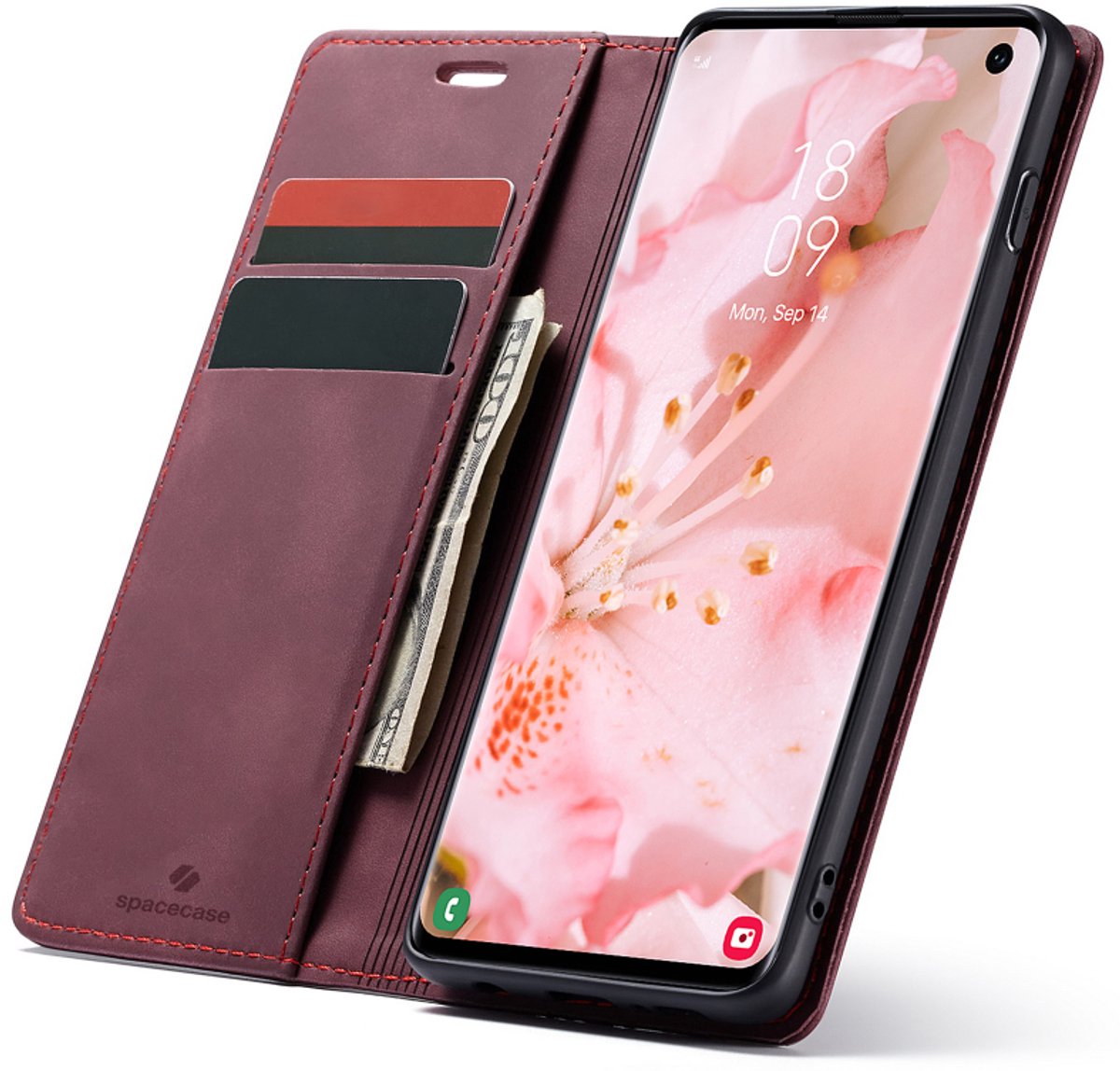 Spacecase Case Portefeuille Galaxy S10 Rood Leer Voor Samsung