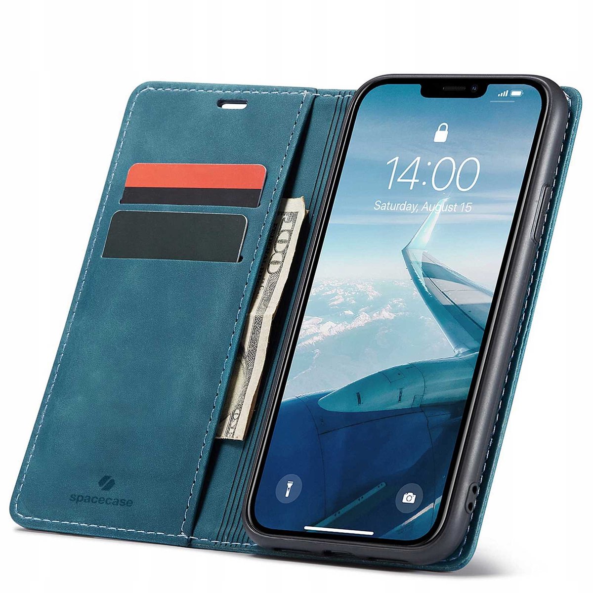 Spacecase Case Wallet Cover Voor Iphone 11 Blauw Met Wallet-Functie