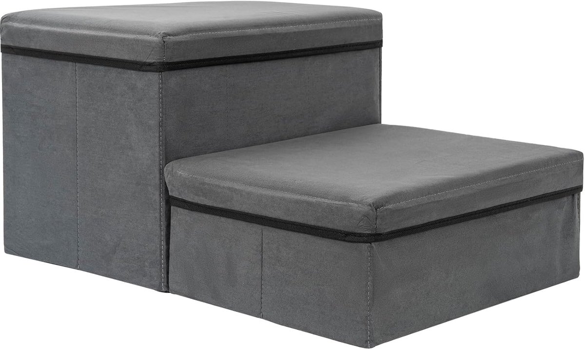 Candala Huisdierentrap, opvouwbare hondentrap, 2 treden voor kleine honden, met opbergruimte, multifunctioneel, nuttige hondenhelling, 60 x 40 x 30 cm (b x h), grijs, belastbaar tot 30 kg