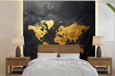 Behang - Fotobehang Wereldkaart - Goud - Steen - Breedte 350 cm x hoogte 350 cm