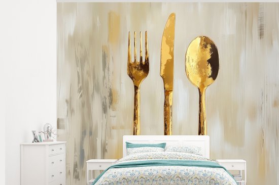 Behang - Fotobehang Verf - Goud - Bestek - Breedte 275 cm x hoogte 220 cm
