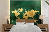 Behang - Fotobehang Wereldkaart - Groen - Goud - Breedte 350 cm x hoogte 350 cm