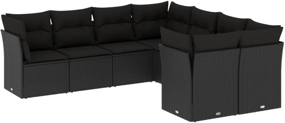 The Living Store 8-delige Loungeset met kussens poly rattan zwart - Loungebank - Tuinset - Lounge Set - Tuinmeubels - Buitendecoratie