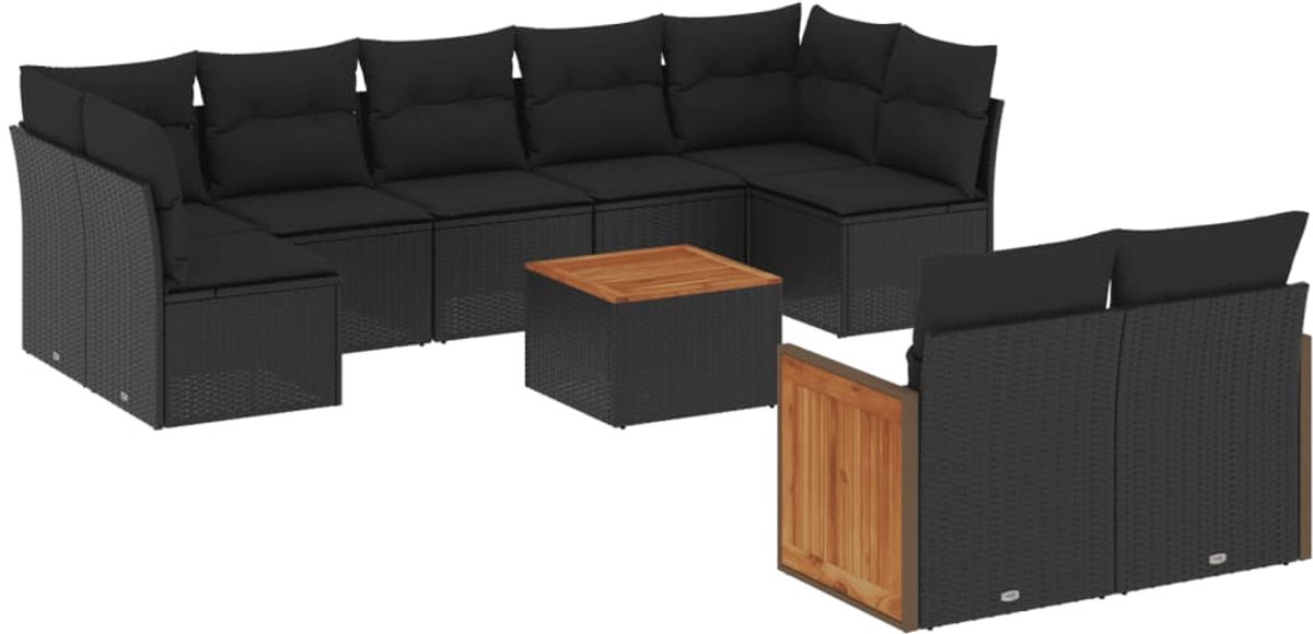 The Living Store 10-delige Loungeset met kussens poly rattan zwart - Loungeset - Lounge Set - Tuinmeubels - Buitendecoratie - Outdoor Furniture The Living Store 10-delige Loungeset met kussens poly rattan zwart - Loungeset - Lounge Set - Tuinmeubels - Buitendecoratie - Outdoor Furniture - Afbeelding 1
