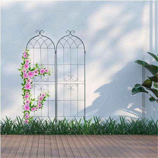 Relaxdays plantenklimrek set van 2, 180 x 50 cm, plantenrek voor klimplanten, om in de grond te steken, metaal, zwart