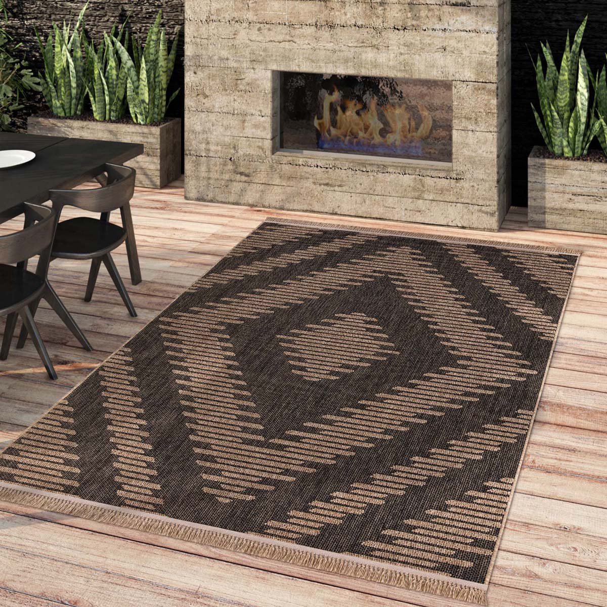 Jute buitenkleed - Karo beige/zwart 200x280 cm