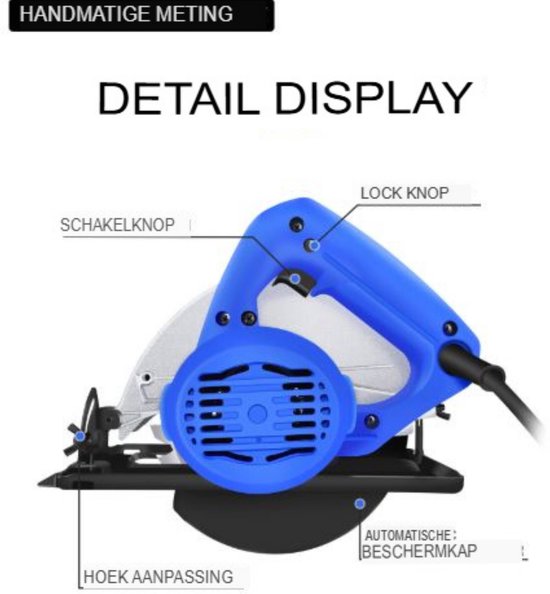 Scie circulaire 1500W Ravon - Rail rotatif électrique 5000RPM - Guide laser - Angle de biseau 0-45° - Lame de scie 180mm - Profondeur de coupe 55mm