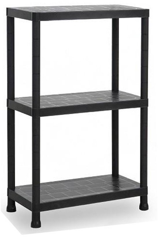 Étagère de rangement Plasticforte - plastique recyclé - noir - 30 x 60 x 95 cm - avec 3 étagères