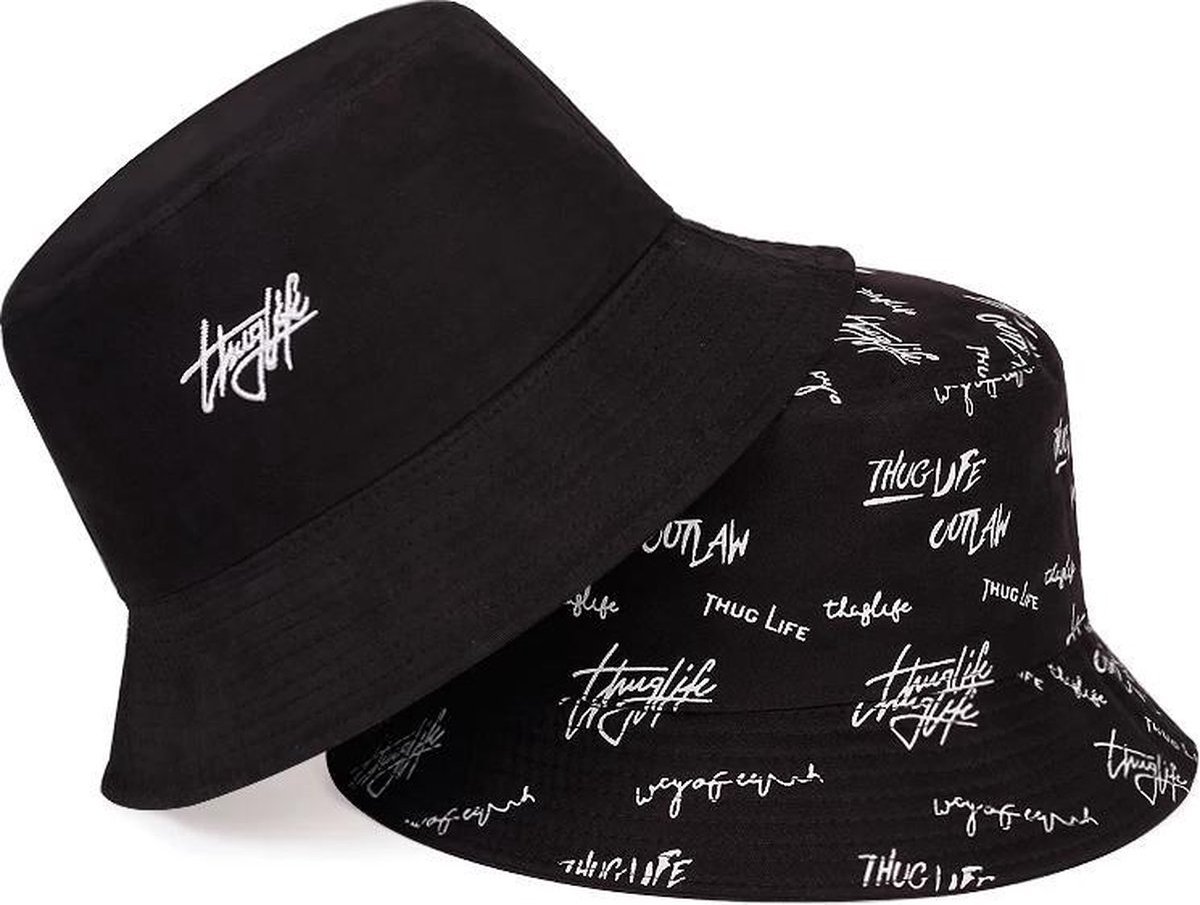 Scoby - Vissershoedje - Bucket Hat - Reversible Hat - Festivalhoedje - One Size - Zwart/Wit