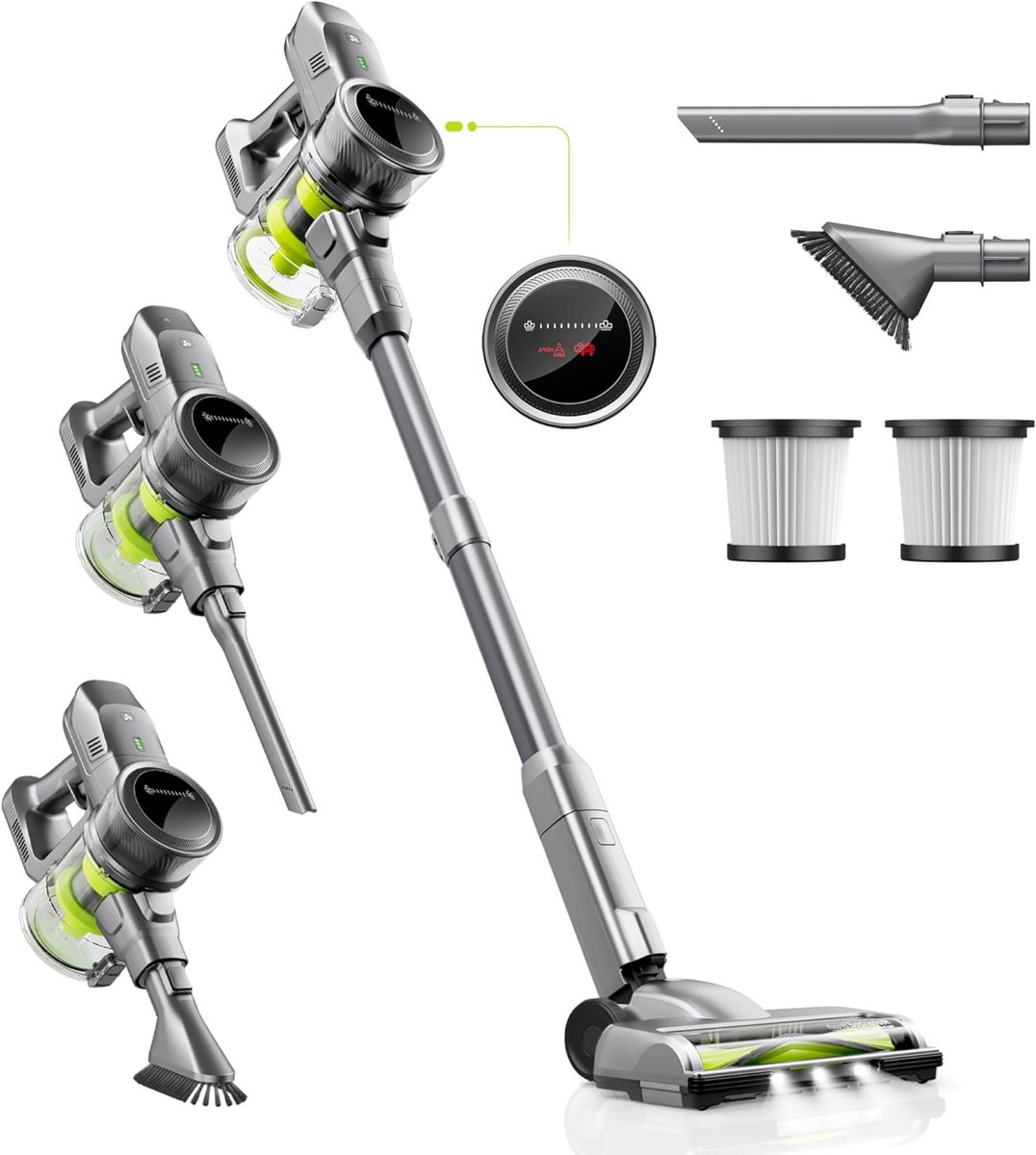 Draadloze Steelstofzuiger - 26Kpa - 250W - LED Display - Tapijt & Auto - Krachtig & Stil