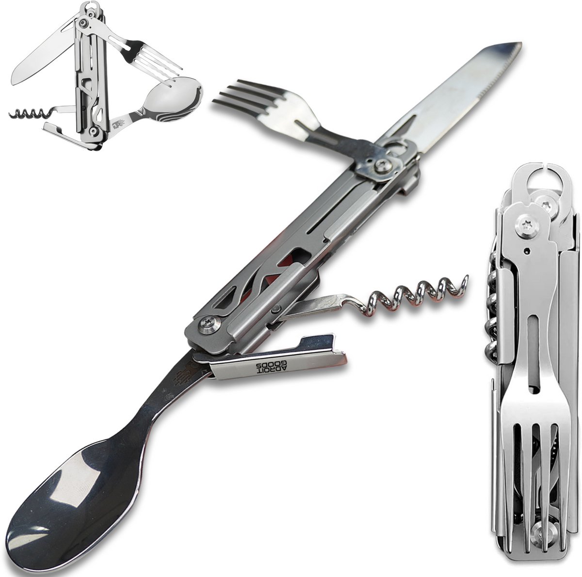 AdroitGoods Campingbestek Set Inklapbaar - RVS - Survival Outdoor Camping - Vork, Lepel & Mes - Compact en Draagbaar Outdoor Servies