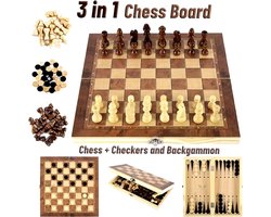 3 in 1 Backgammon & Schaken & Checkers Familiespel Bordspel Chess & Backgammon Boardgame bruin 24 x 