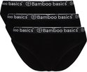 Drie zwarte bamboo basics slips opgestapeld, met logo band.