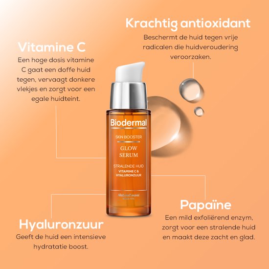 Biodermal Skin Booster Glow serum – Serum voor een stralende huid met hyaluronzuur en Vitamine C - Hyaluronzuur serum 30ml