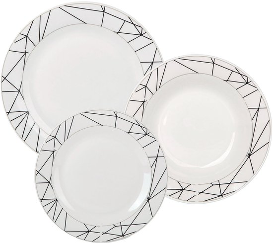 Moritz & Moritz ORGANIC 18-delig tafelservies voor 6 personen, grijs, elegant serviesset van hoogwaardig aardewerk, voor 6 personen, bestaande uit 6 platte borden, 6 dessertborden, 6 borden
