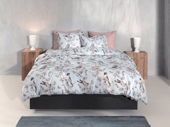 Zohome Dekbedovertrek Uccello - Bedlinnen met Takken print - 140x220 - Grijs - Dekbedhoes van 100% Katoen-Flanel