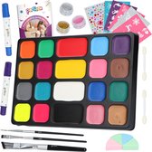 Ensemble de peinture pour le visage à base d'eau Maquillage - Boek de peinture pour le visage et Set de Modèles - Pinceaux, éponges, paillettes et craies pour les cheveux - Pour les Enfants - Sinterklaas - 20 couleurs