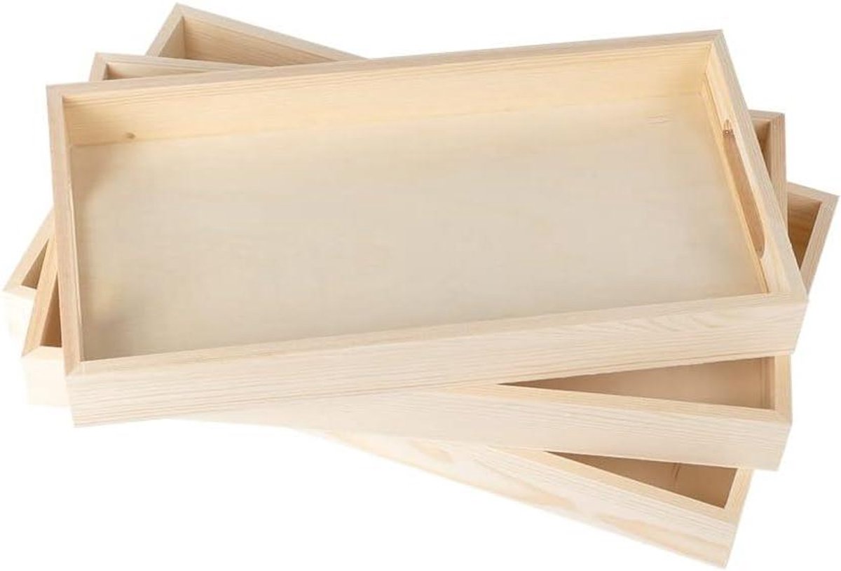 Houten rechthoekige dienbladen - verschillende maten - set van 3 stuks