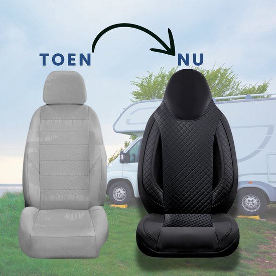 Stoelhoezen Voor Fiat Ducato Caravan / Camper In Pasvorm, Set Van 2 Stuks Bestuurder 1 Passagierszijde Met Armleuning Hoezen Cba104 Zwart 1542150364