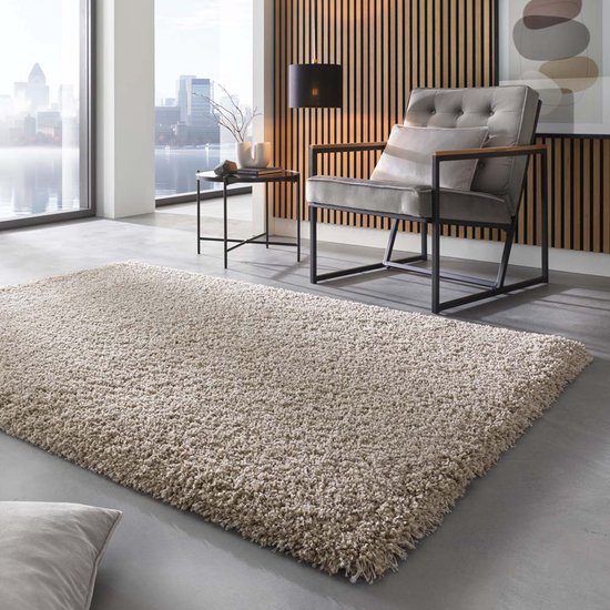FVVRAX Pluizig hoogpolig tapijt, 140 x 200 cm, Beige, extra zacht shaggy tapijt, antislip, voor woonkamer, slaapkamer, knuffelig vloertapijt voor huisdieren