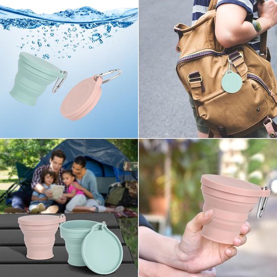 2 stuks opvouwbare siliconen bekers - 180 ml - Kampeer beker - siliconen vouwbekers - Herbruikbare draagbare - Opvouwbare beker - Travel Cup - Pocket Cup - opvouwbare mok met deksel - opvouwbare reisbeker - wandelingen buiten — afbeelding 5