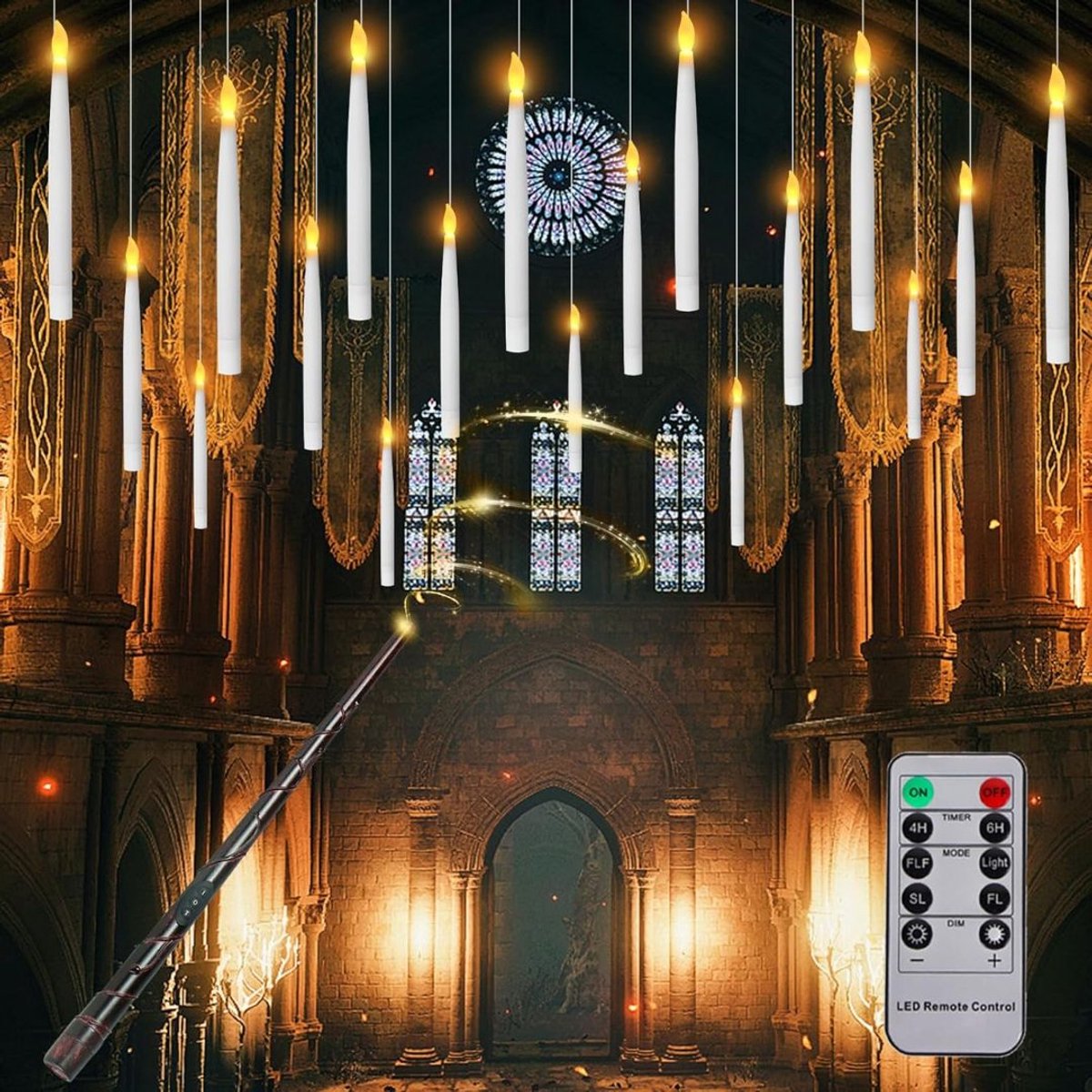 Zylo® Zwevende Kaarsen - Floating Candles - Hangende Kaarsen - 12pcs Magische Hangkaarsen - 35x4x8cm - Wit