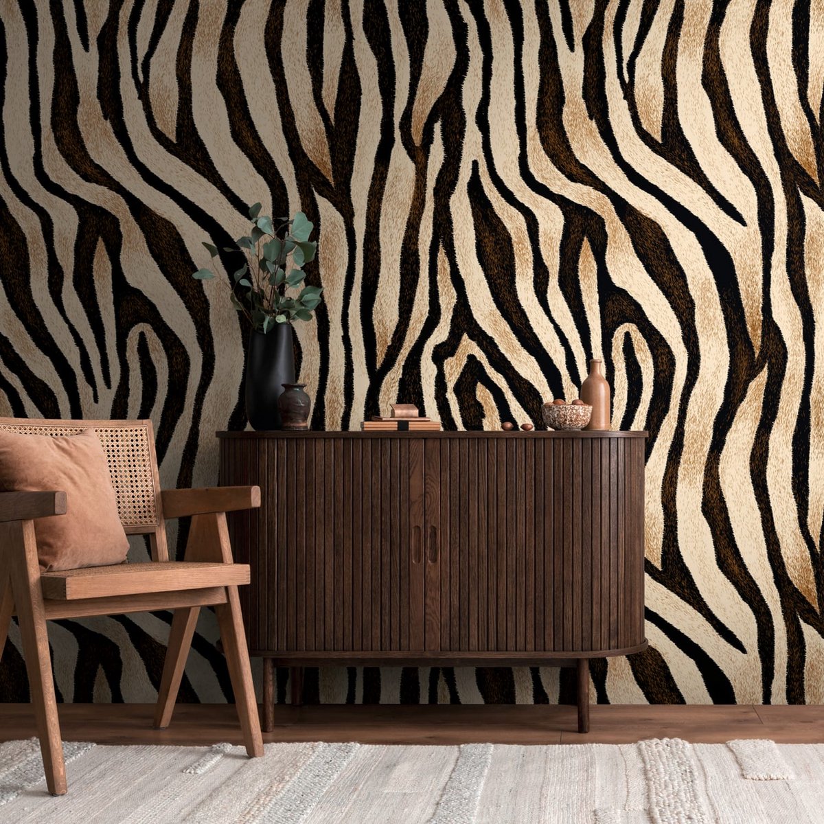 Fotobehang Profhome 398311-GU vliesbehang hardvinyl warmdruk in reliëf glad met dieren patroon mat beige zwart bruin 1,59 m x 2,8 m