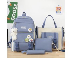 Schooltas 4-delige set, rugzak 4-delige se, inclusief rugzak, etui, messenger bag, handtas, Canvas Casual Daypack voor meisjes boekentas schoolrugzak set