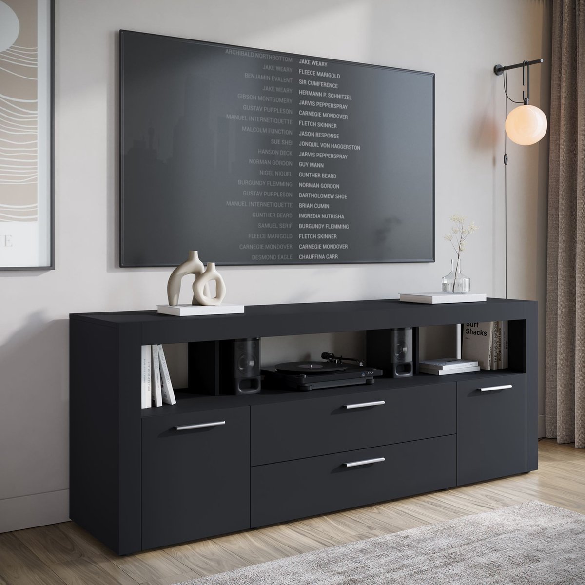 Meubella - TV-Meubel Sharon - Zwart - 181 cm
