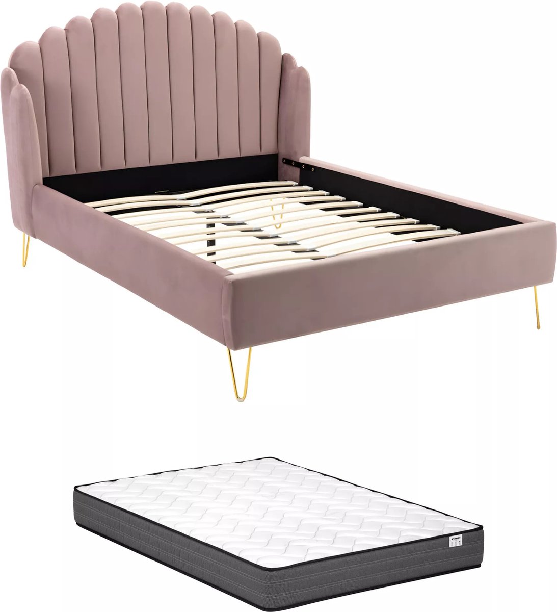 Vente-unique Bedframe fluweel poederroze 140 x 190 cm SAGALI