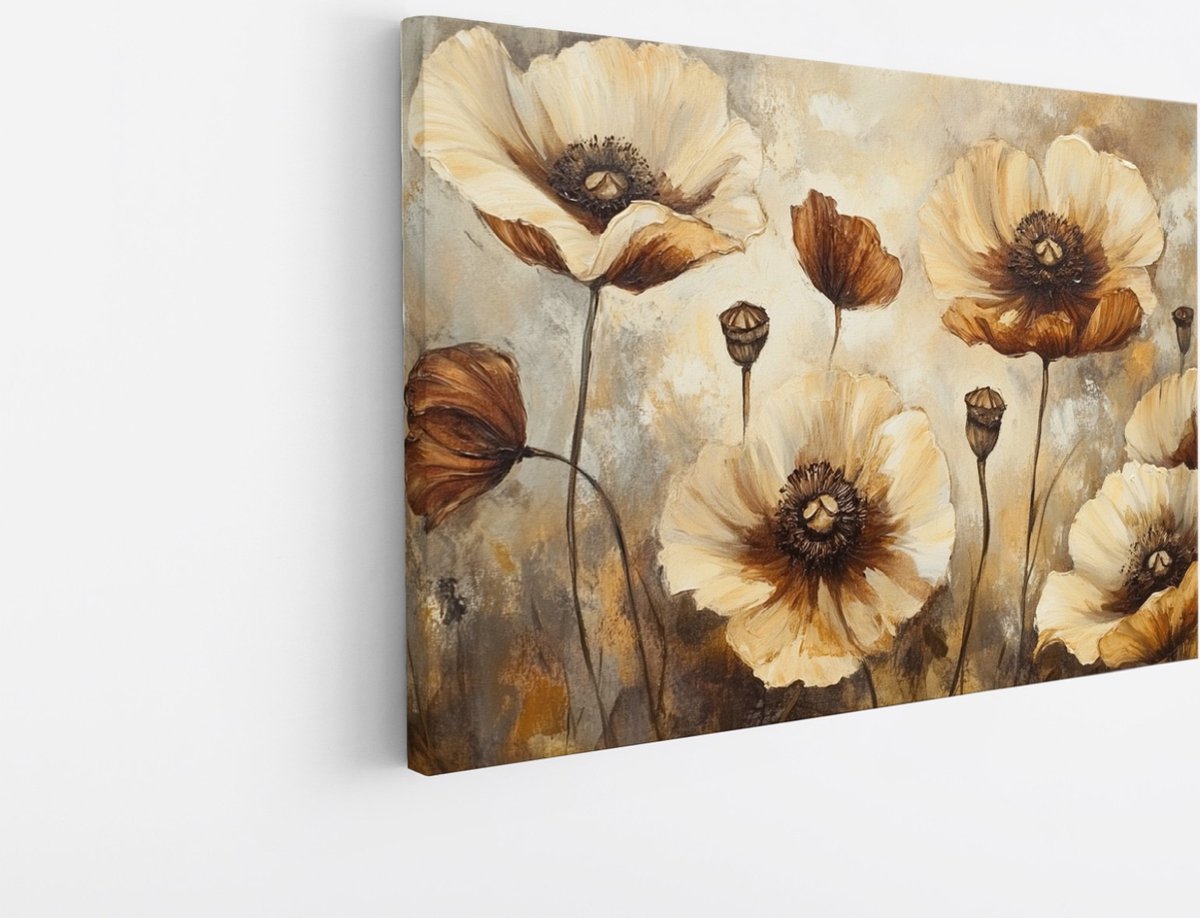 Saammp Canvas Schilderij - Vintage - Bloemen Schilderij - Abstract - Natuur - 90x60 - Foto op canvas - Wanddecoratie - Modern Interieur - Woonkamer Decoratie Multicolor