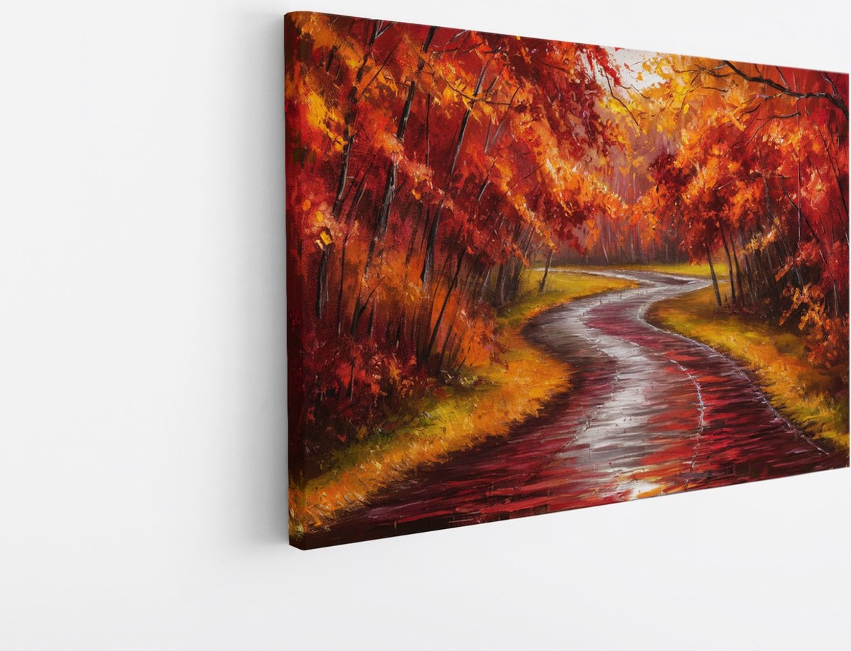 Saammp Canvas Schilderij - Abstract - Herfstbos - Rood - 120x80 - Foto op canvas - Wanddecoratie - Muurdecoratie Woonkamer - Slaapkamer decoratie - Canvas Print Multicolor