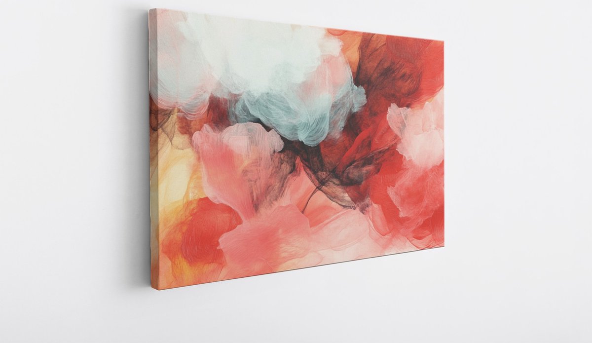 Saammp Canvas Schilderij - Rood Witte kunst - Abstract kunstwerk - 60x40 - Foto op canvas - Wanddecoratie - Muurdecoratie Woonkamer - Slaapkamer decoratie - Canvas Print Multicolor