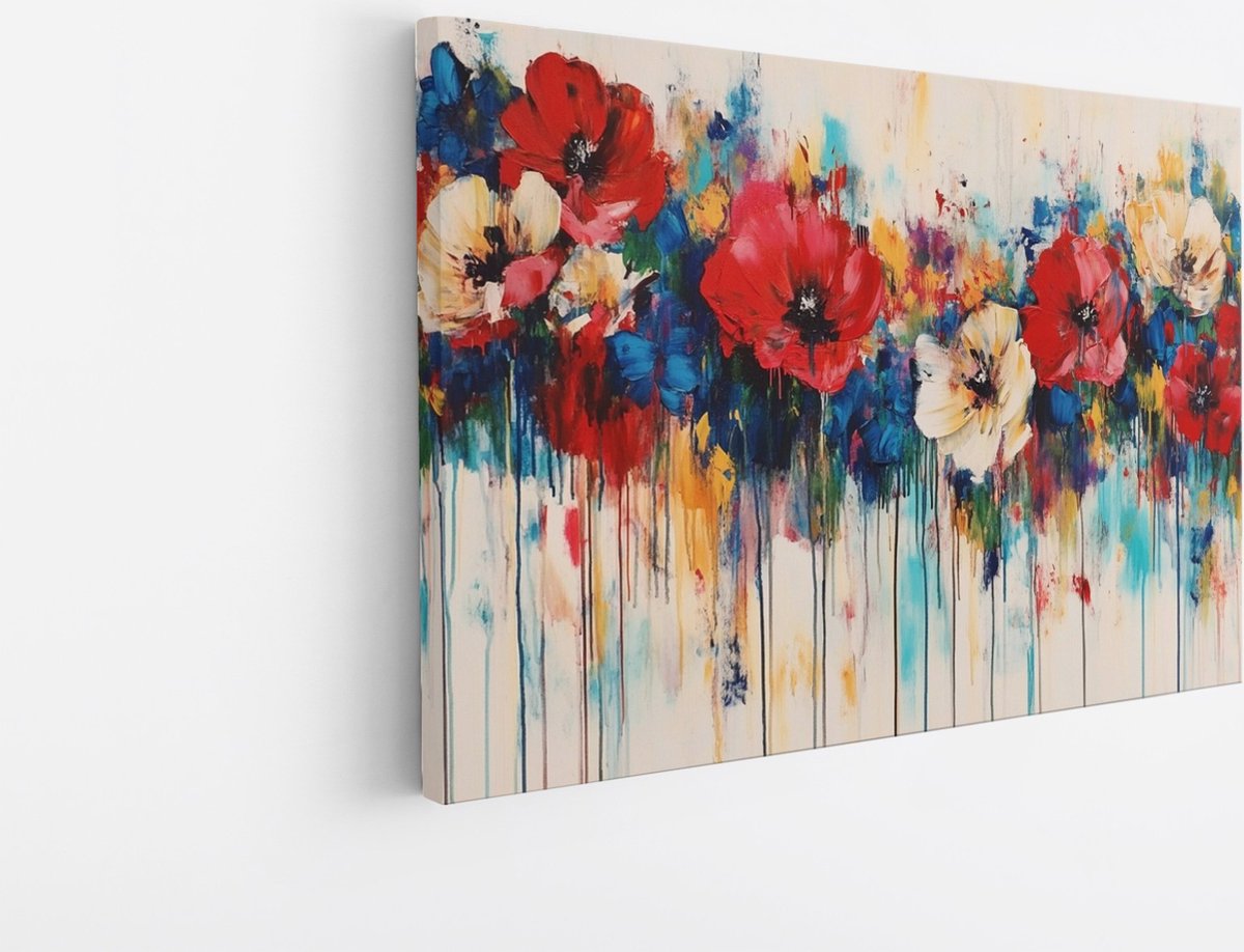 Saammp Canvas Schilderij - Kleurrijke Bloemen Abstractie - Natuur - Abstract - 60x40 - Foto op canvas - Wanddecoratie - Muurdecoratie Woonkamer - Kantoor Decoratie Multicolor