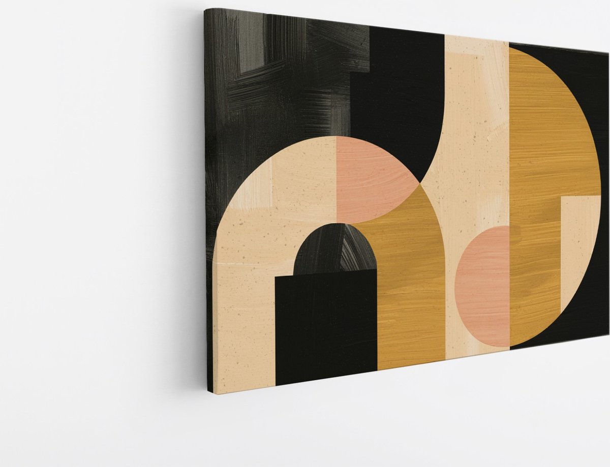 Saammp Canvas Schilderij - Abstract - Geometrische Kunst - Goud - 100x75 - Foto op canvas - Wanddecoratie - muurdecoratie Woonkamer - Slaapkamer decoratie - Canvas Print Multicolor