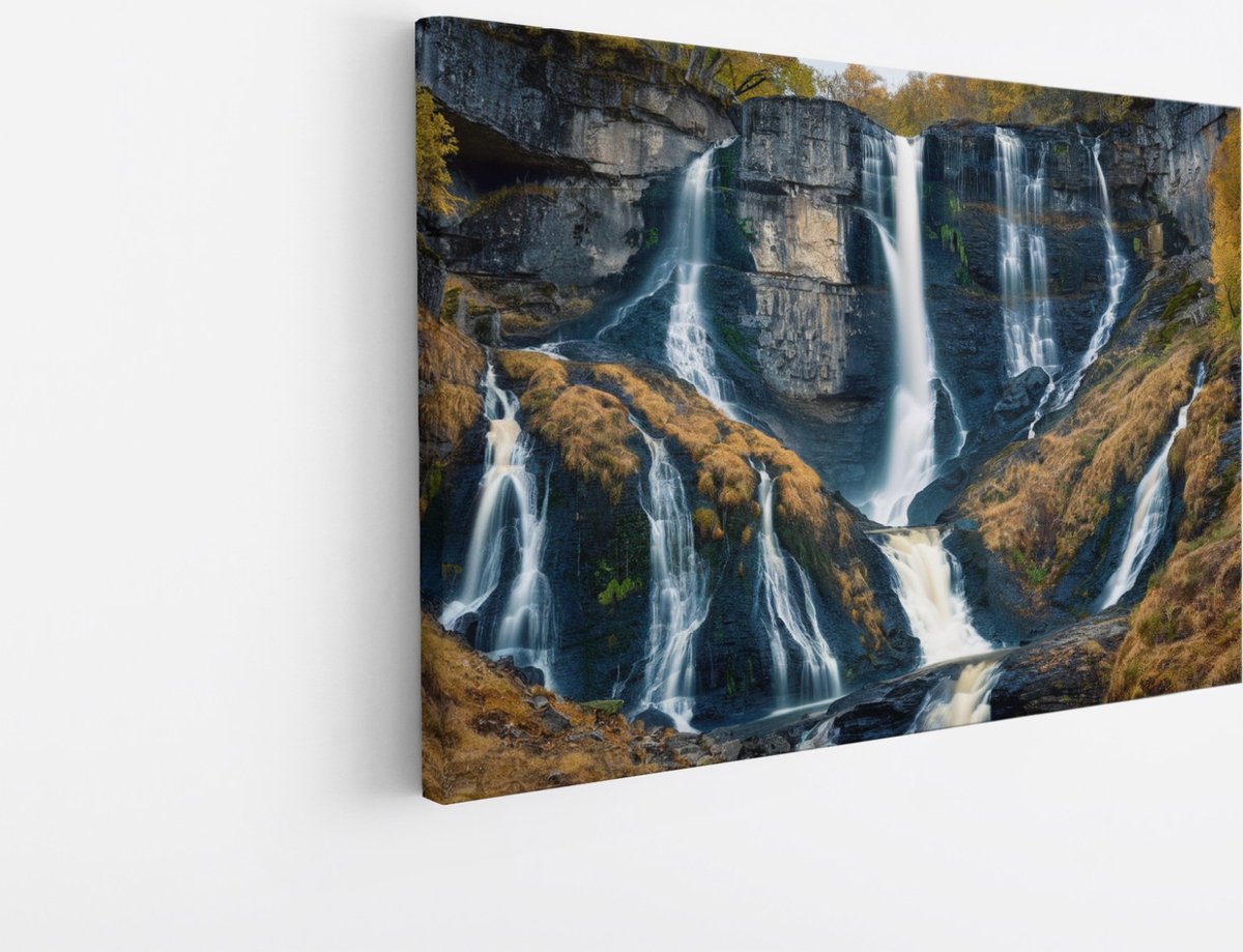 Saammp Canvas Schilderij - Kleine Waterval - Natuur - Landschap - 150x100 - Foto op canvas - Wanddecoratie - Muurdecoratie Woonkamer - Slaapkamer decoratie - Canvas Print Multicolor