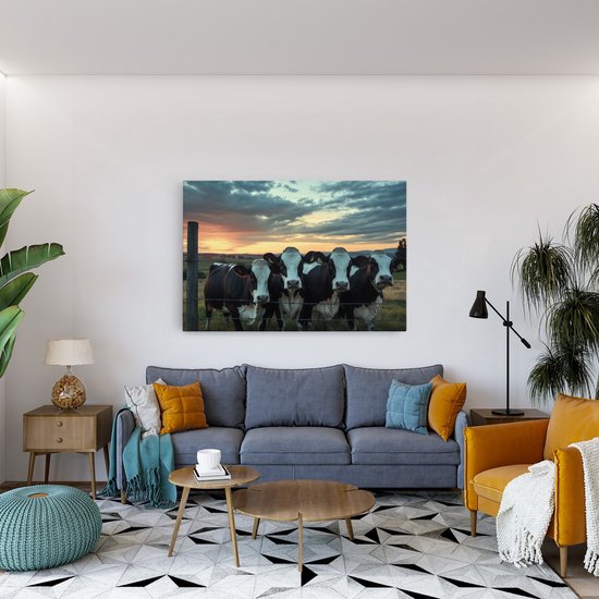 Tableau sur toile Saammp - Vaches à la clôture - Paysage - Animaux - Nature - 120x80 - Photo sur toile - Décoration murale - Décoration murale murale Salon - Décoration chambre - Impression sur toile